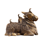 Pure Brass Nandi Statue | 8" x 11" x 6" | 5.5 kg | Intricate Carving | Three Shiv Lings | Matte Gold Finish | Traditional Hindu Temple Art | Jaipurio